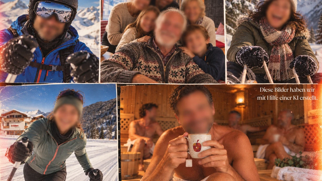 5 Winterurlaubstypen in Tux, Bild: Mit KI erstellt. 
