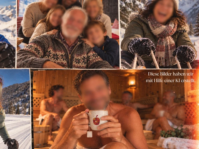 5 Winterurlaubstypen in Tux, Bild: Mit KI erstellt. 